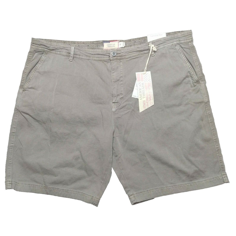 American Threads Men 44 Gray Garment Dye Cotton Stretch 9" Shorts‎ NEW
